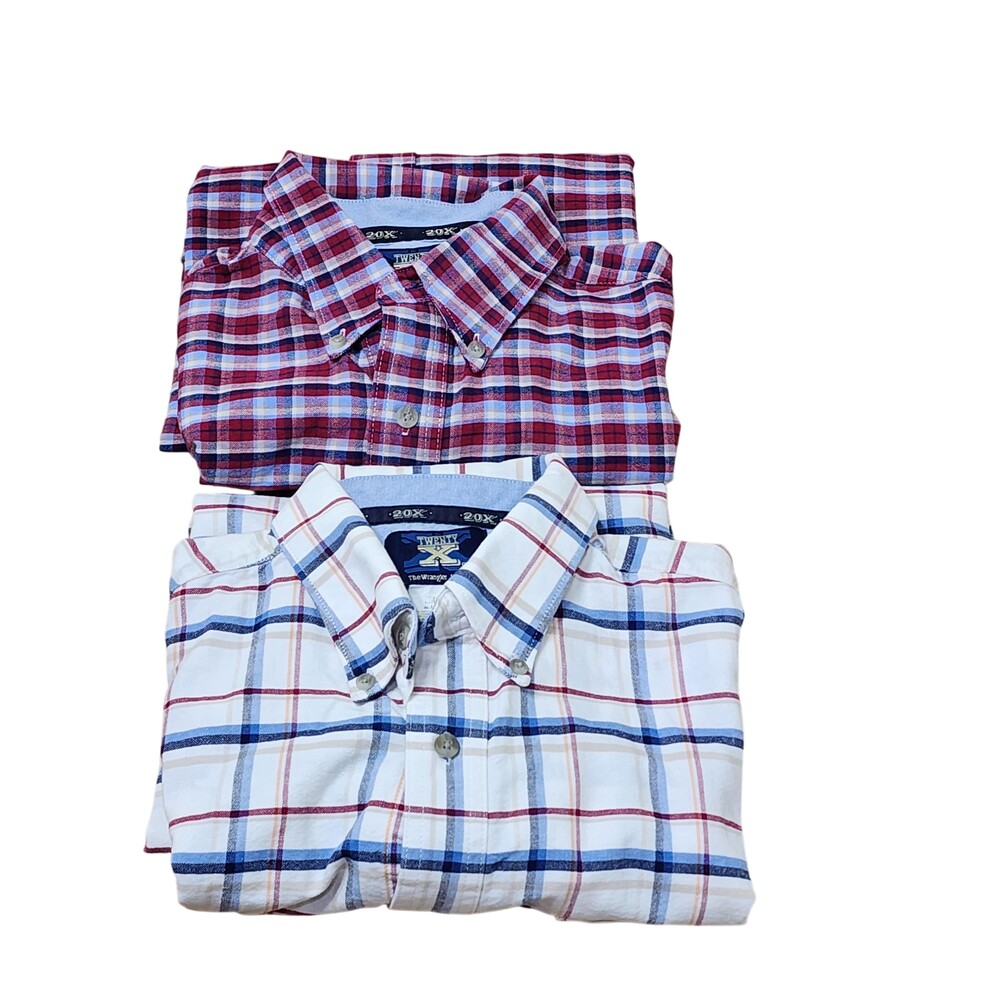 Twenty X Shirt Mens Medium Lot of 2 White Red Plaid Western Button Casual Cotton